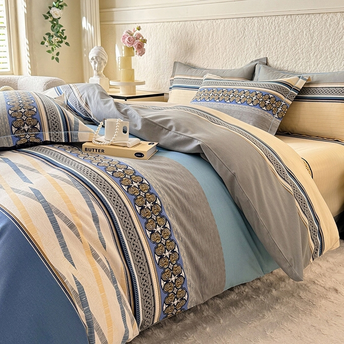 91家纺网 家纺一手货源 找家纺 木易家居 2026新款全棉磨毛印花四件套 奥斯丁 蓝