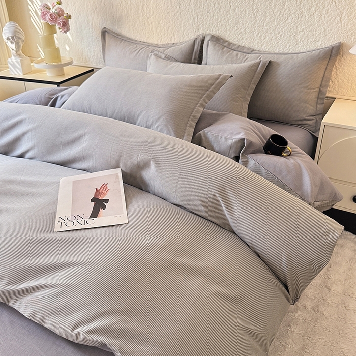 91家纺网 家纺一手货源 找家纺 木易 2026新款全棉磨毛印花四件套 邦尼 灰