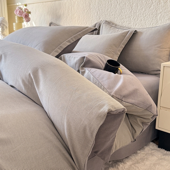 91家纺网 家纺一手货源 找家纺 木易 2026新款全棉磨毛印花四件套 邦尼 灰