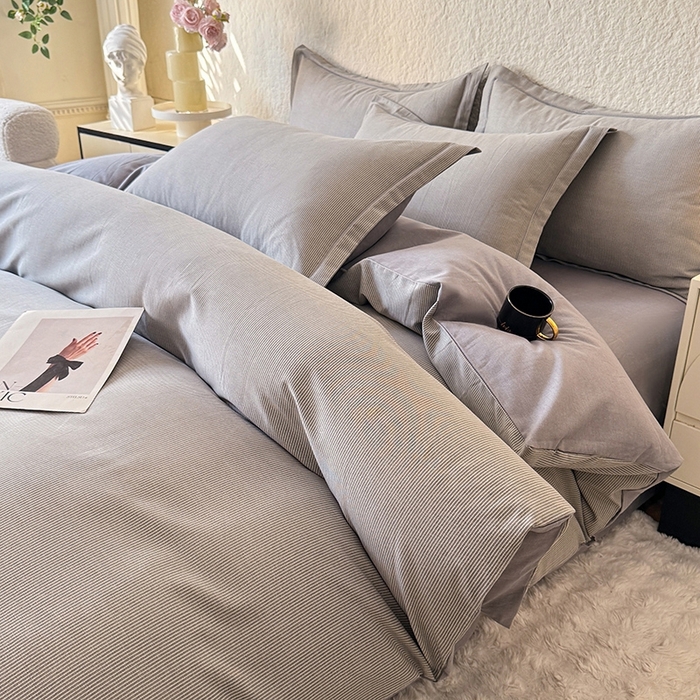 91家纺网 家纺一手货源 找家纺 木易 2026新款全棉磨毛印花四件套 邦尼 灰