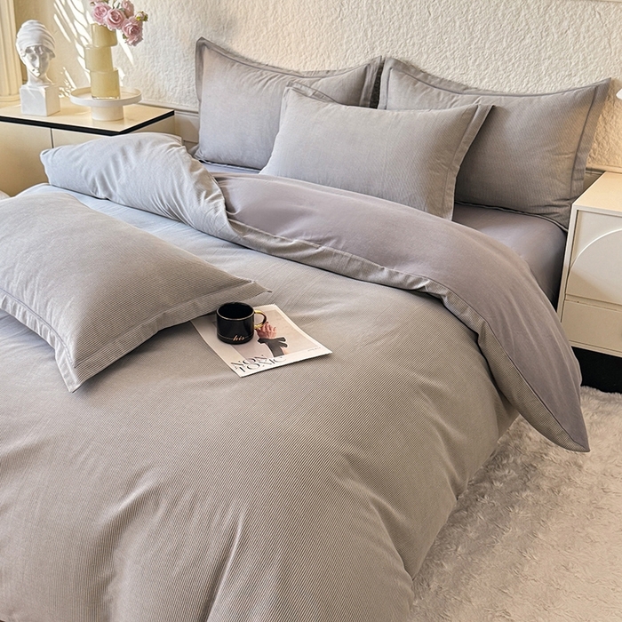 91家纺网 家纺一手货源 找家纺 木易 2026新款全棉磨毛印花四件套 邦尼 灰