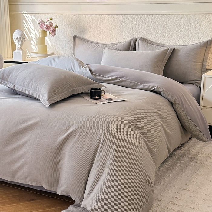 91家纺网 家纺一手货源 找家纺 木易 2026新款全棉磨毛印花四件套 邦尼 灰