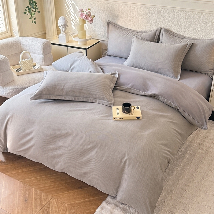 91家纺网 家纺一手货源 找家纺 木易 2026新款全棉磨毛印花四件套 邦尼 灰