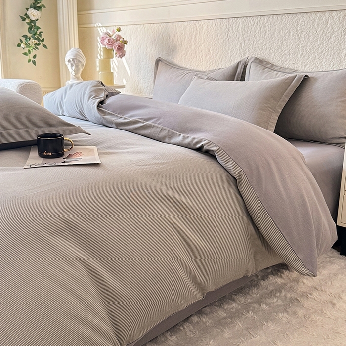 91家纺网 家纺一手货源 找家纺 木易 2026新款全棉磨毛印花四件套 邦尼 灰