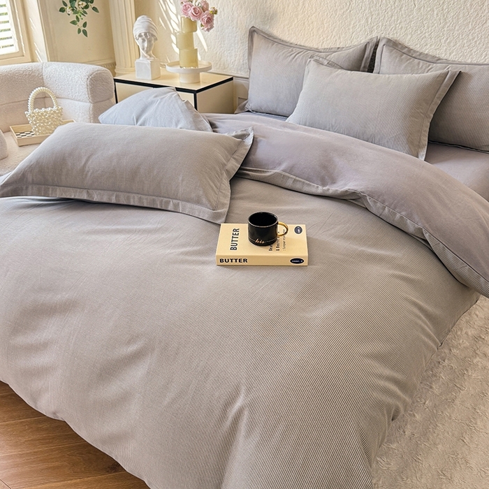 91家纺网 家纺一手货源 找家纺 木易 2026新款全棉磨毛印花四件套 邦尼 灰