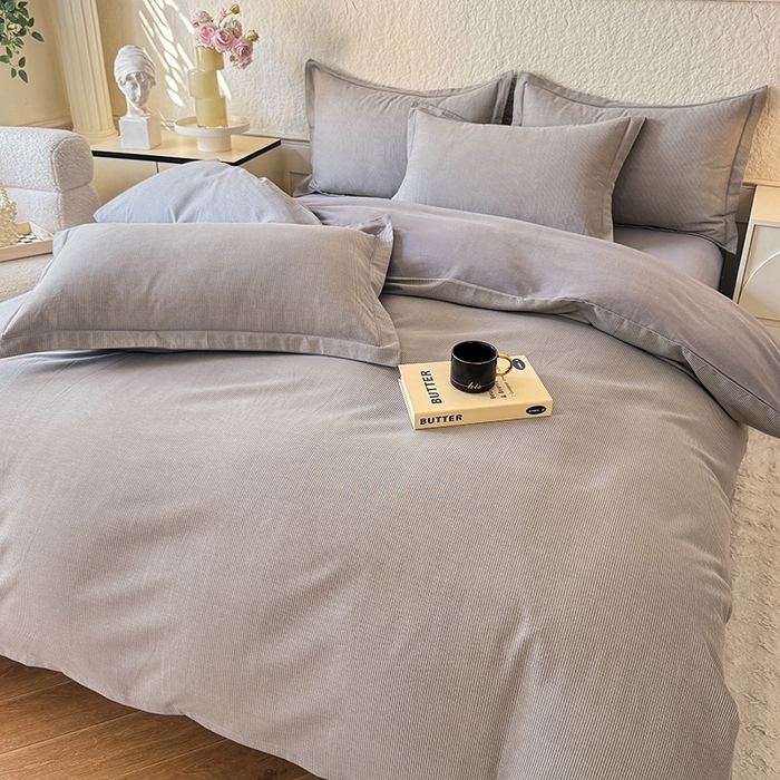 91家纺网 家纺一手货源 找家纺 木易 2026新款全棉磨毛印花四件套 邦尼 灰