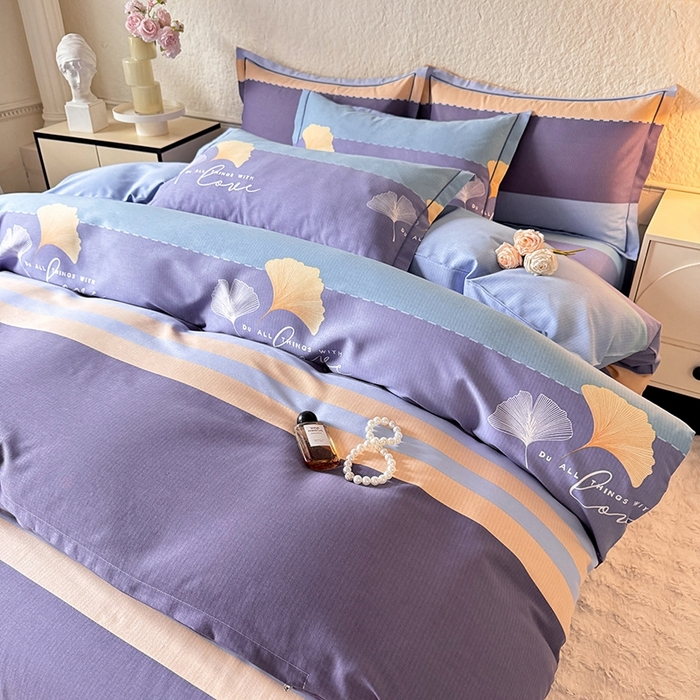 91家纺网 家纺一手货源 找家纺 木易家居 2026新款全棉磨毛印花四件套 若雨千叶