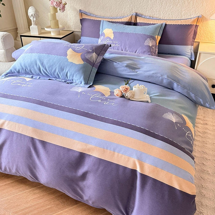 91家纺网 家纺一手货源 找家纺 木易家居 2026新款全棉磨毛印花四件套 若雨千叶