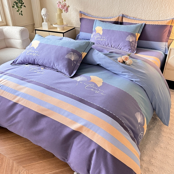 91家纺网 家纺一手货源 找家纺 木易家居 2026新款全棉磨毛印花四件套 若雨千叶