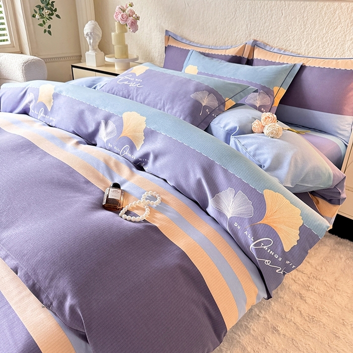 91家纺网 家纺一手货源 找家纺 木易家居 2026新款全棉磨毛印花四件套 若雨千叶