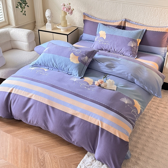 91家纺网 家纺一手货源 找家纺 木易家居 2026新款全棉磨毛印花四件套 若雨千叶