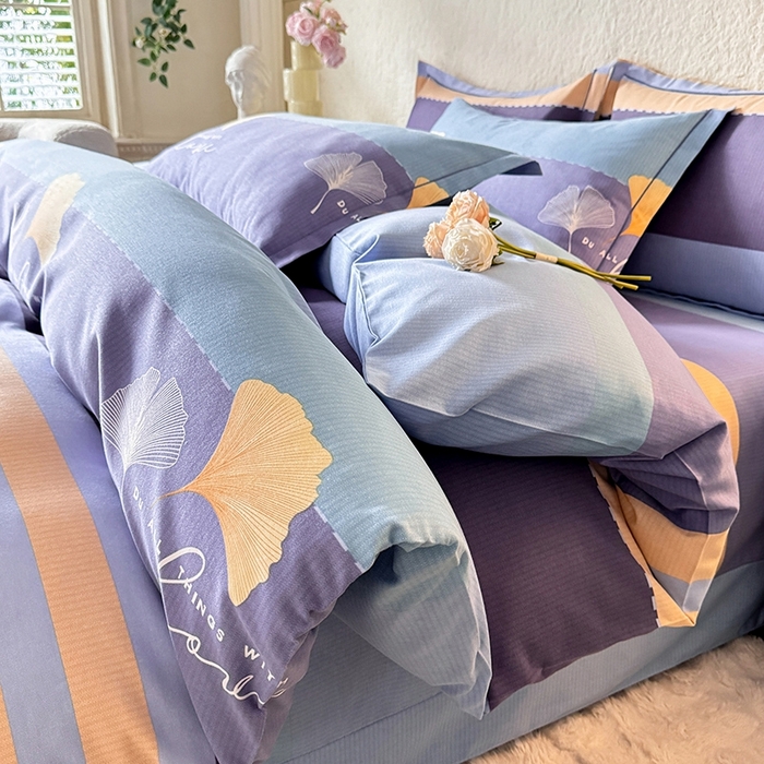 91家纺网 家纺一手货源 找家纺 木易家居 2026新款全棉磨毛印花四件套 若雨千叶