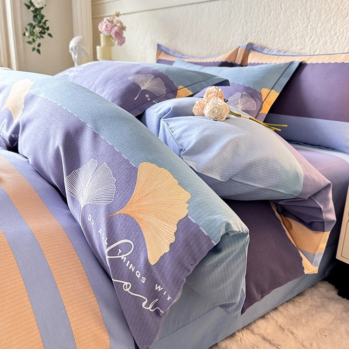 91家纺网 家纺一手货源 找家纺 木易家居 2026新款全棉磨毛印花四件套 若雨千叶