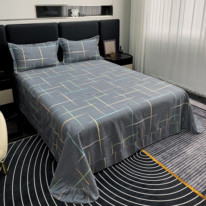 91家纺网 家纺一手货源 找家纺 木易家居 2026新款全棉磨毛印花四件套 光影