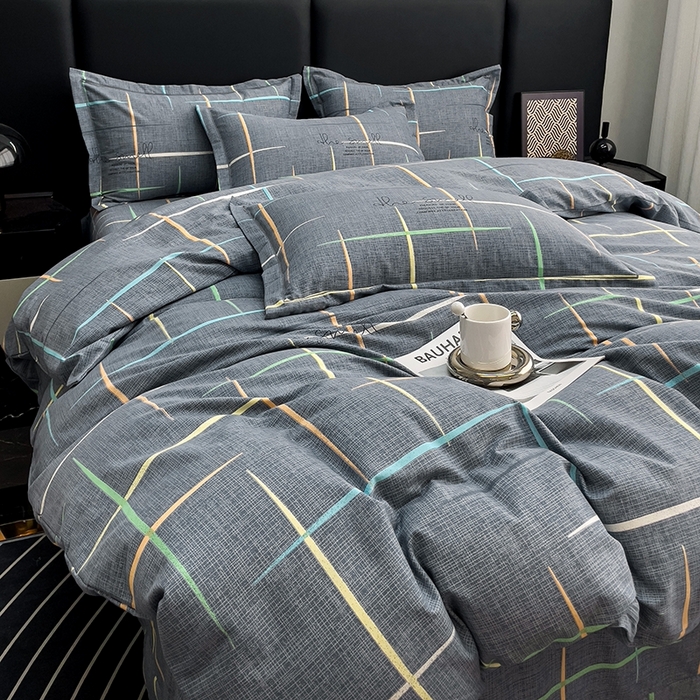 91家纺网 家纺一手货源 找家纺 木易家居 2026新款全棉磨毛印花四件套 光影