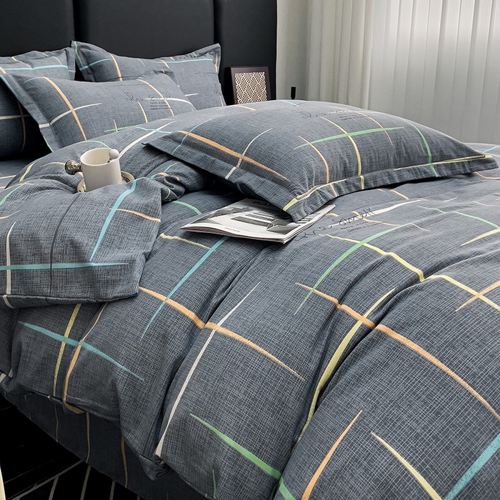 91家纺网 家纺一手货源 找家纺 木易家居 2026新款全棉磨毛印花四件套 光影