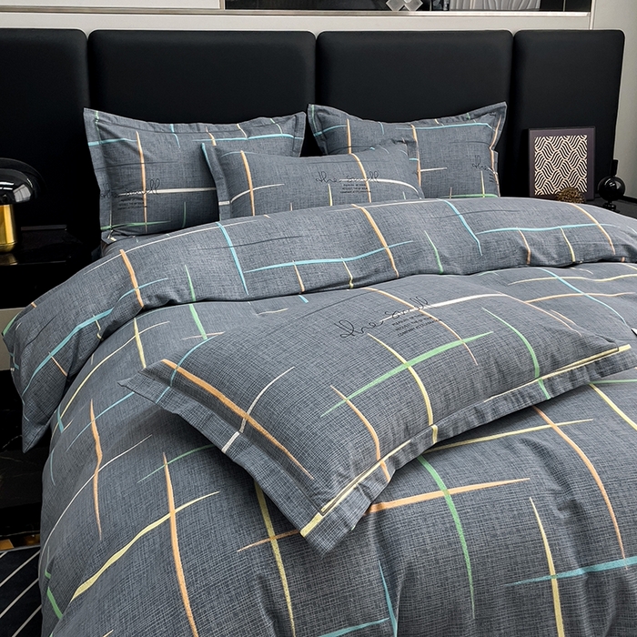 91家纺网 家纺一手货源 找家纺 木易家居 2026新款全棉磨毛印花四件套 光影