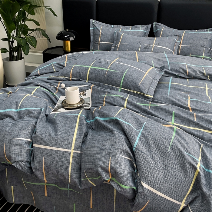 91家纺网 家纺一手货源 找家纺 木易家居 2026新款全棉磨毛印花四件套 光影