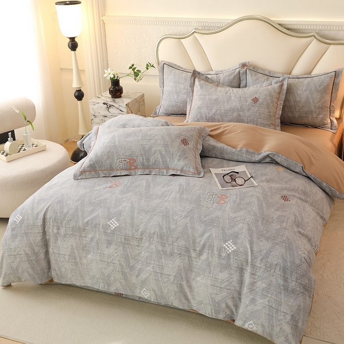 91家纺网 家纺一手货源 找家纺 木易家居 2026新款全棉磨毛印花四件套 哈伦-灰