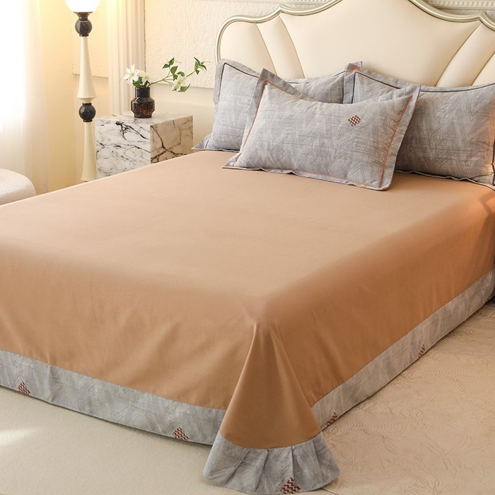 91家纺网 家纺一手货源 找家纺 木易家居 2026新款全棉磨毛印花四件套 哈伦-灰