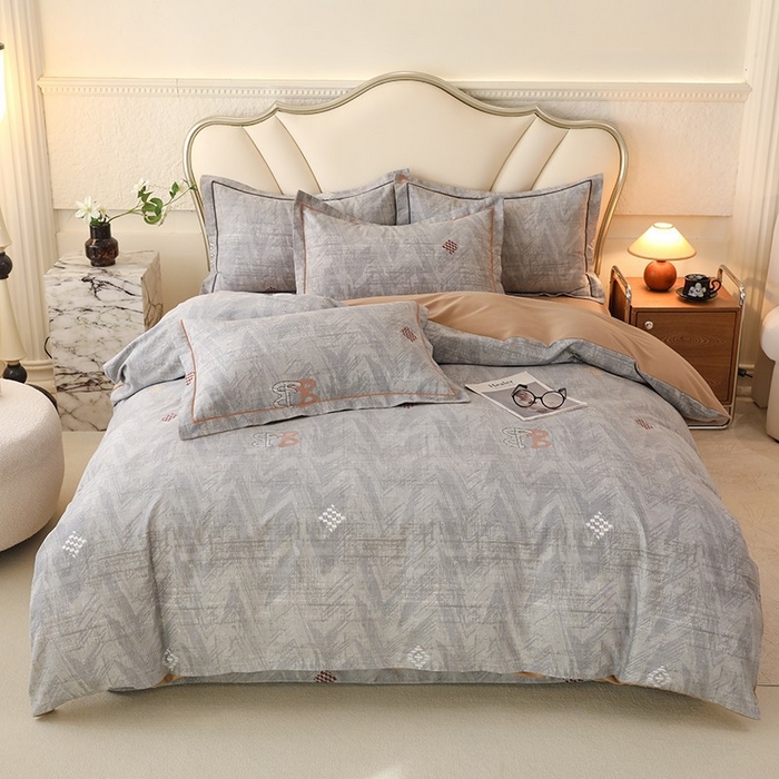 木易家居2026新款全棉磨毛印花四件套 哈伦-灰