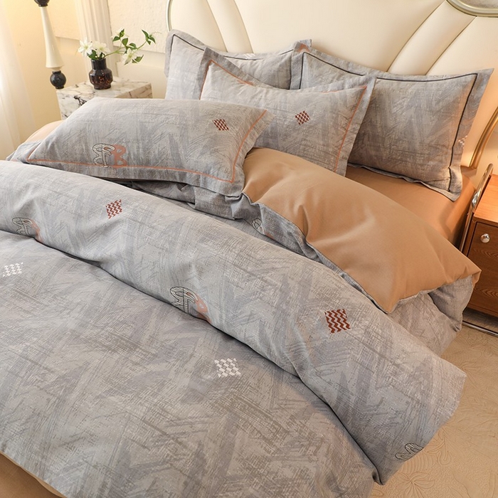 91家纺网 家纺一手货源 找家纺 木易家居 2026新款全棉磨毛印花四件套 哈伦-灰