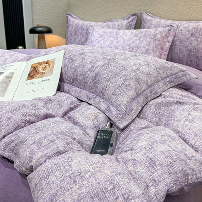 91家纺网 家纺一手货源 找家纺 木易家居 2026新款全棉磨毛印花四件套 嘉百丽紫