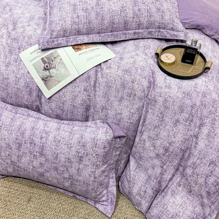 91家纺网 家纺一手货源 找家纺 木易家居 2026新款全棉磨毛印花四件套 嘉百丽紫