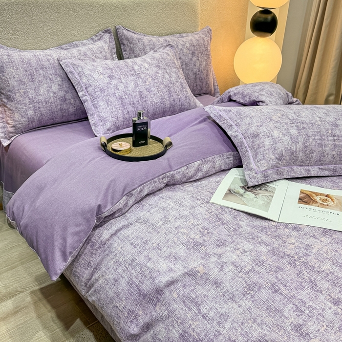 91家纺网 家纺一手货源 找家纺 木易家居 2026新款全棉磨毛印花四件套 嘉百丽紫