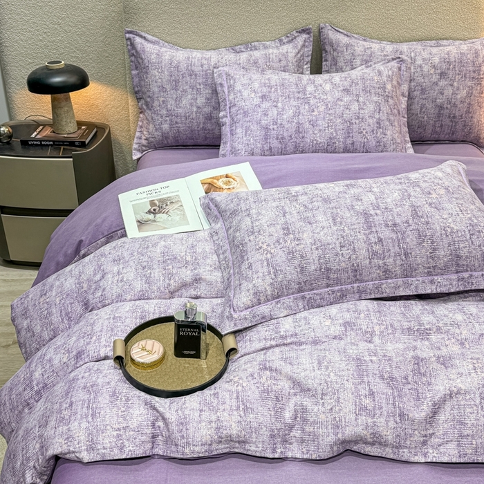 91家纺网 家纺一手货源 找家纺 木易家居 2026新款全棉磨毛印花四件套 嘉百丽紫