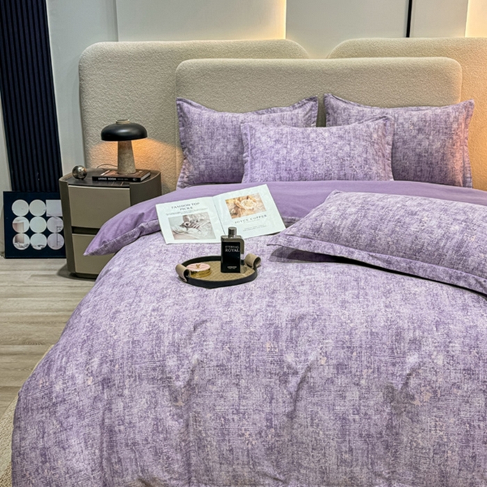 91家纺网 家纺一手货源 找家纺 木易家居 2026新款全棉磨毛印花四件套 嘉百丽紫