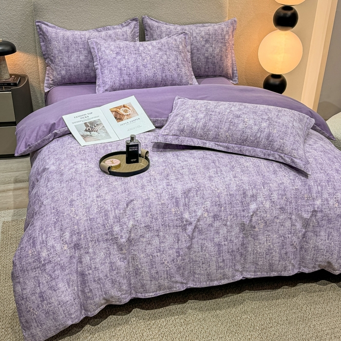 91家纺网 家纺一手货源 找家纺 木易家居 2026新款全棉磨毛印花四件套 嘉百丽紫