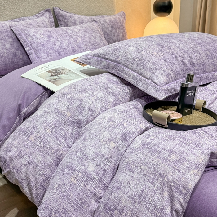 91家纺网 家纺一手货源 找家纺 木易家居 2026新款全棉磨毛印花四件套 嘉百丽紫