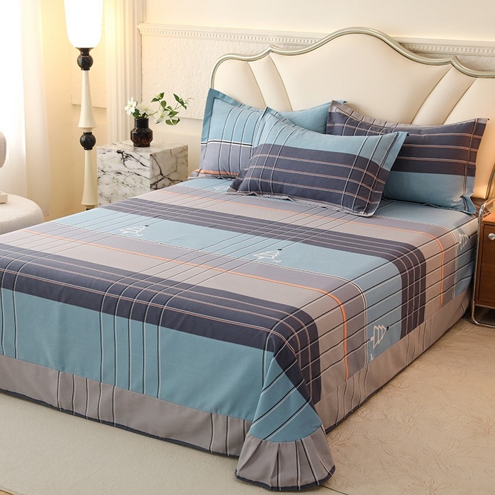 91家纺网 家纺一手货源 找家纺 木易家居 2026新款全棉磨毛印花四件套 蓝色迷蒙