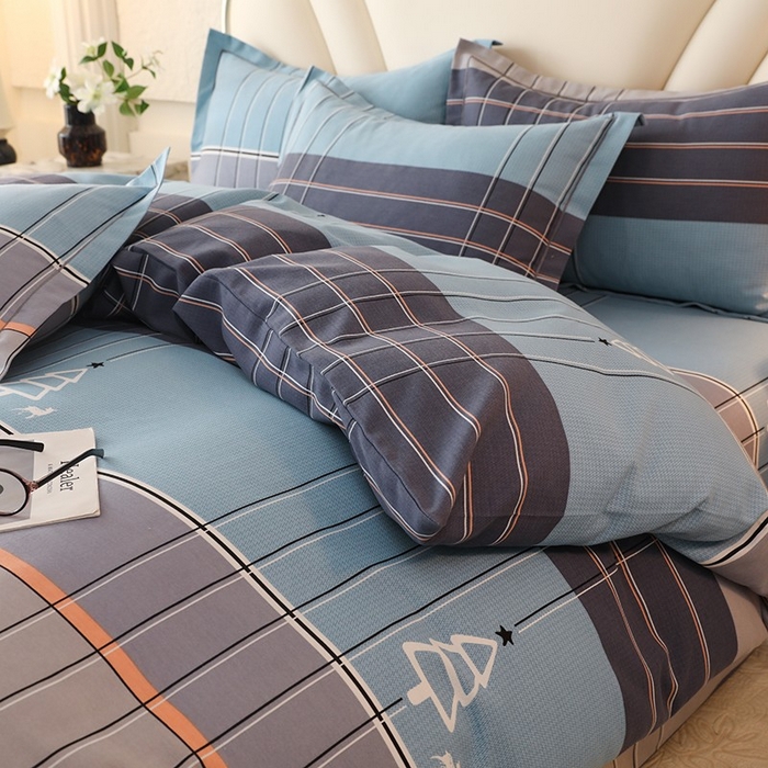 91家纺网 家纺一手货源 找家纺 木易家居 2026新款全棉磨毛印花四件套 蓝色迷蒙