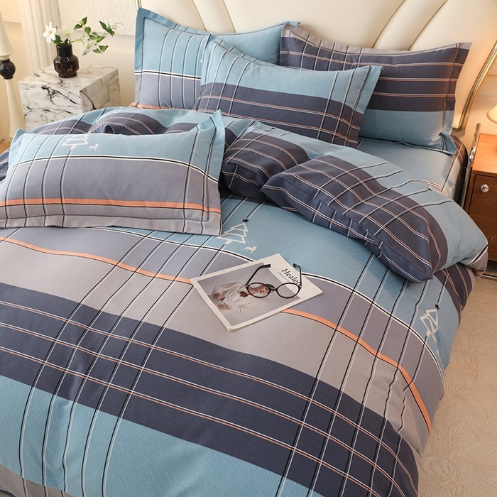 91家纺网 家纺一手货源 找家纺 木易家居 2026新款全棉磨毛印花四件套 蓝色迷蒙