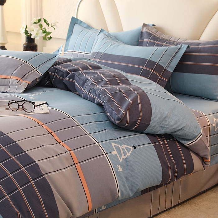 91家纺网 家纺一手货源 找家纺 木易家居 2026新款全棉磨毛印花四件套 蓝色迷蒙