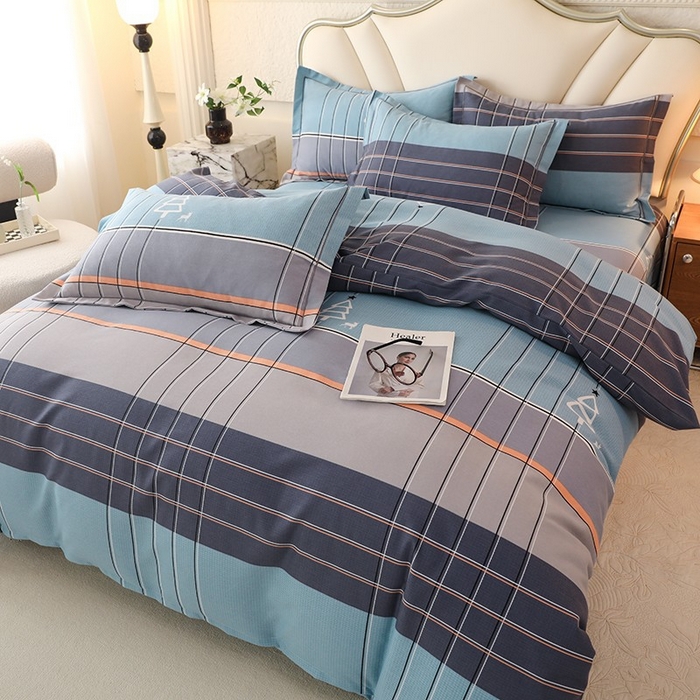 91家纺网 家纺一手货源 找家纺 木易家居 2026新款全棉磨毛印花四件套 蓝色迷蒙