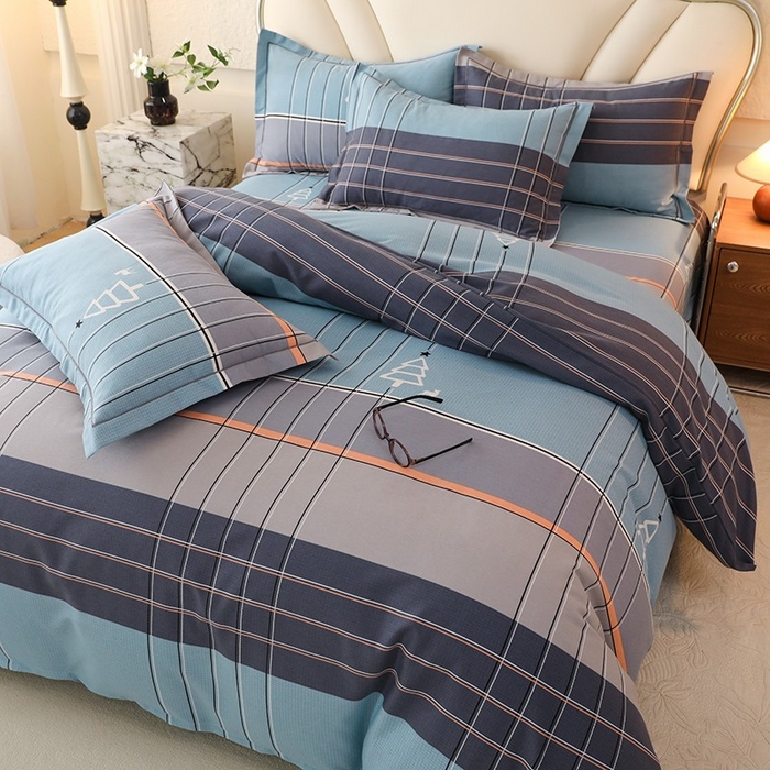 91家纺网 家纺一手货源 找家纺 木易家居 2026新款全棉磨毛印花四件套 蓝色迷蒙