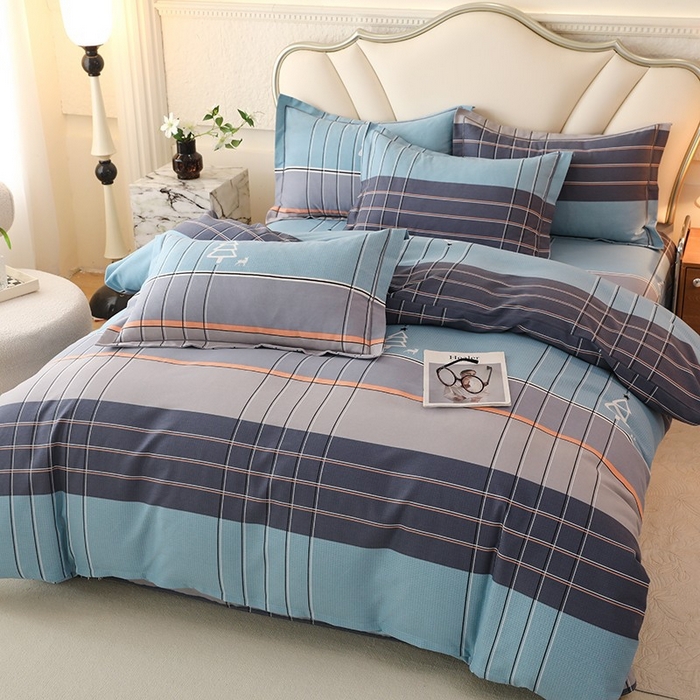 91家纺网 家纺一手货源 找家纺 木易家居 2026新款全棉磨毛印花四件套 蓝色迷蒙