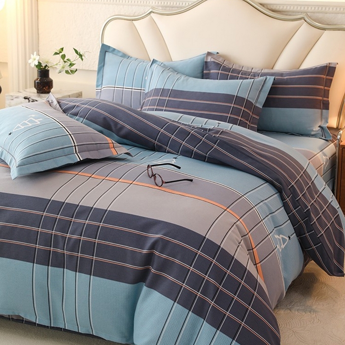 91家纺网 家纺一手货源 找家纺 木易家居 2026新款全棉磨毛印花四件套 蓝色迷蒙