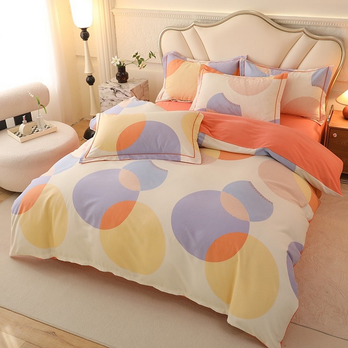 91家纺网 家纺一手货源 找家纺 木易家居 2026新款全棉磨毛印花四件套 琉璃