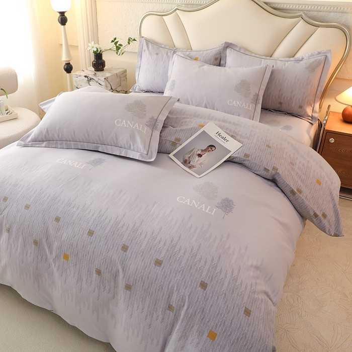 91家纺网 家纺一手货源 找家纺 木易家居 2026新款全棉磨毛印花四件套 米娅-灰