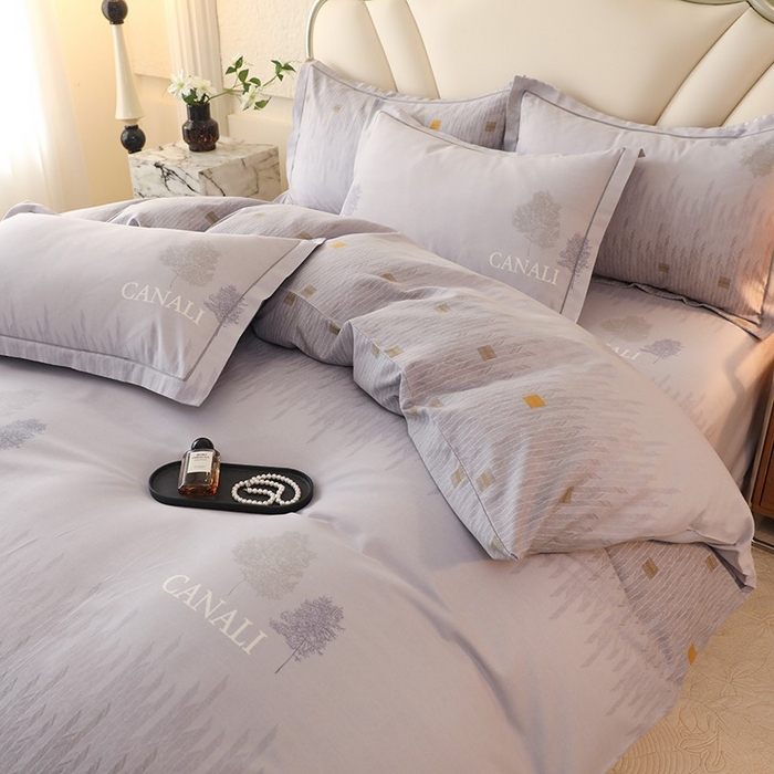 91家纺网 家纺一手货源 找家纺 木易家居 2026新款全棉磨毛印花四件套 米娅-灰