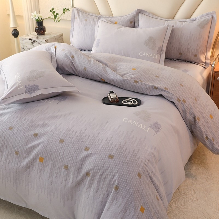 91家纺网 家纺一手货源 找家纺 木易家居 2026新款全棉磨毛印花四件套 米娅-灰