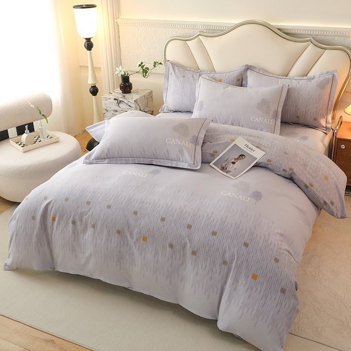 91家纺网 家纺一手货源 找家纺 木易家居 2026新款全棉磨毛印花四件套 米娅-灰