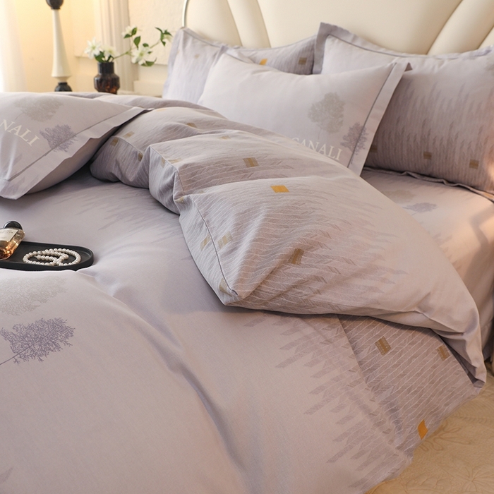 91家纺网 家纺一手货源 找家纺 木易家居 2026新款全棉磨毛印花四件套 米娅-灰