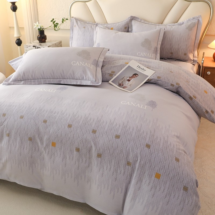 91家纺网 家纺一手货源 找家纺 木易家居 2026新款全棉磨毛印花四件套 米娅-灰