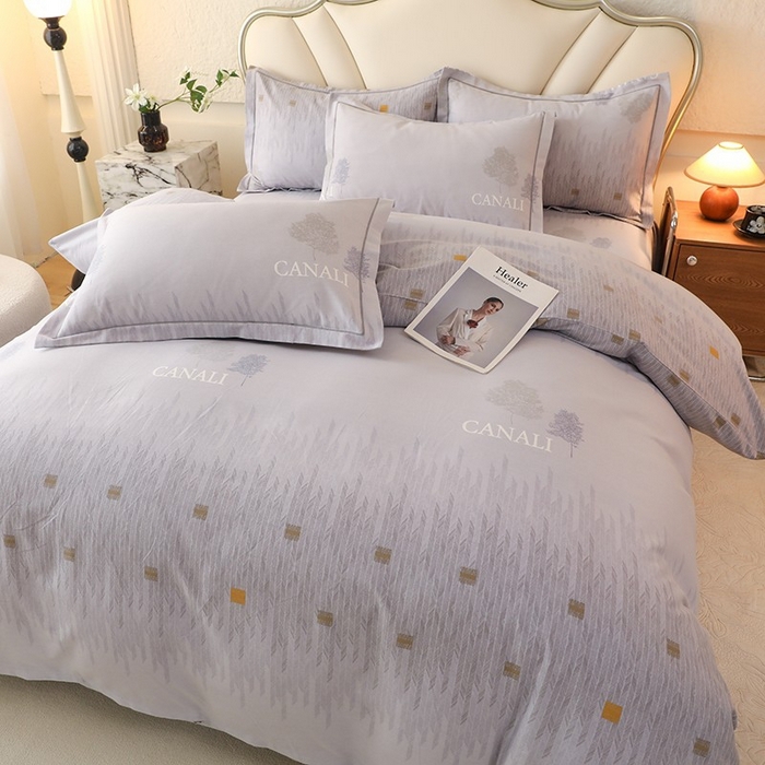 91家纺网 家纺一手货源 找家纺 木易家居 2026新款全棉磨毛印花四件套 米娅-灰