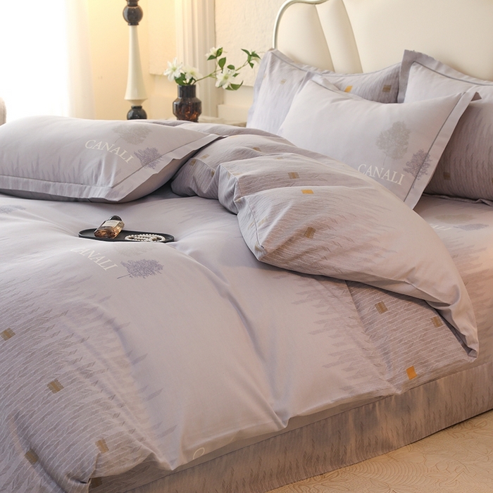 91家纺网 家纺一手货源 找家纺 木易家居 2026新款全棉磨毛印花四件套 米娅-灰